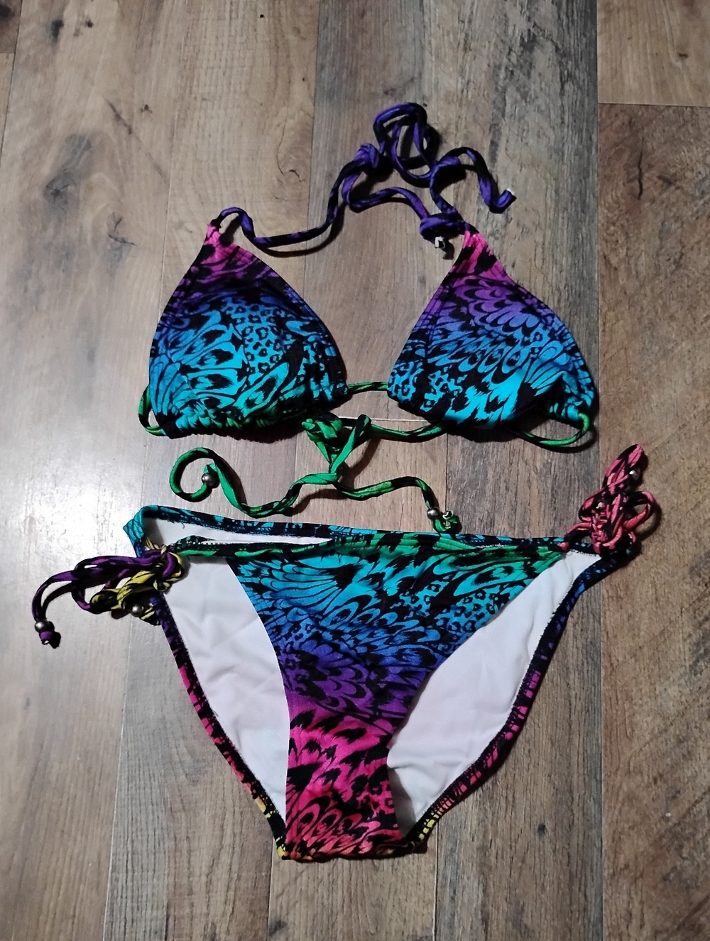 Ingear Green and Blue Ruched Triangle Bikini Women's Size: S